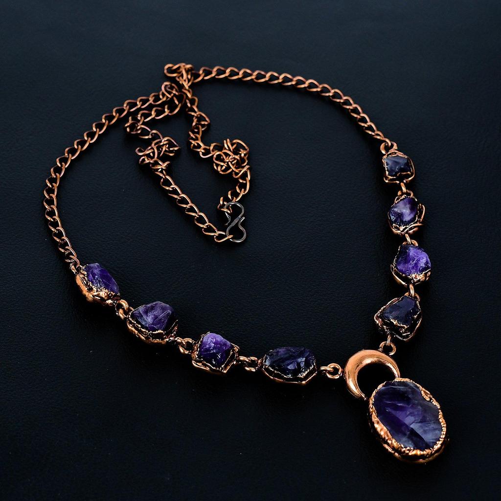 Amethyst Handmade Latest Design Jewelry Necklace, Copper Electroformed Gemstone Necklace, Gift For Mother