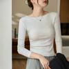 A Word Small Round Neck Slim-fit T-shirt for Women Long Sleeve Autumn New Inside with A Base Shirt