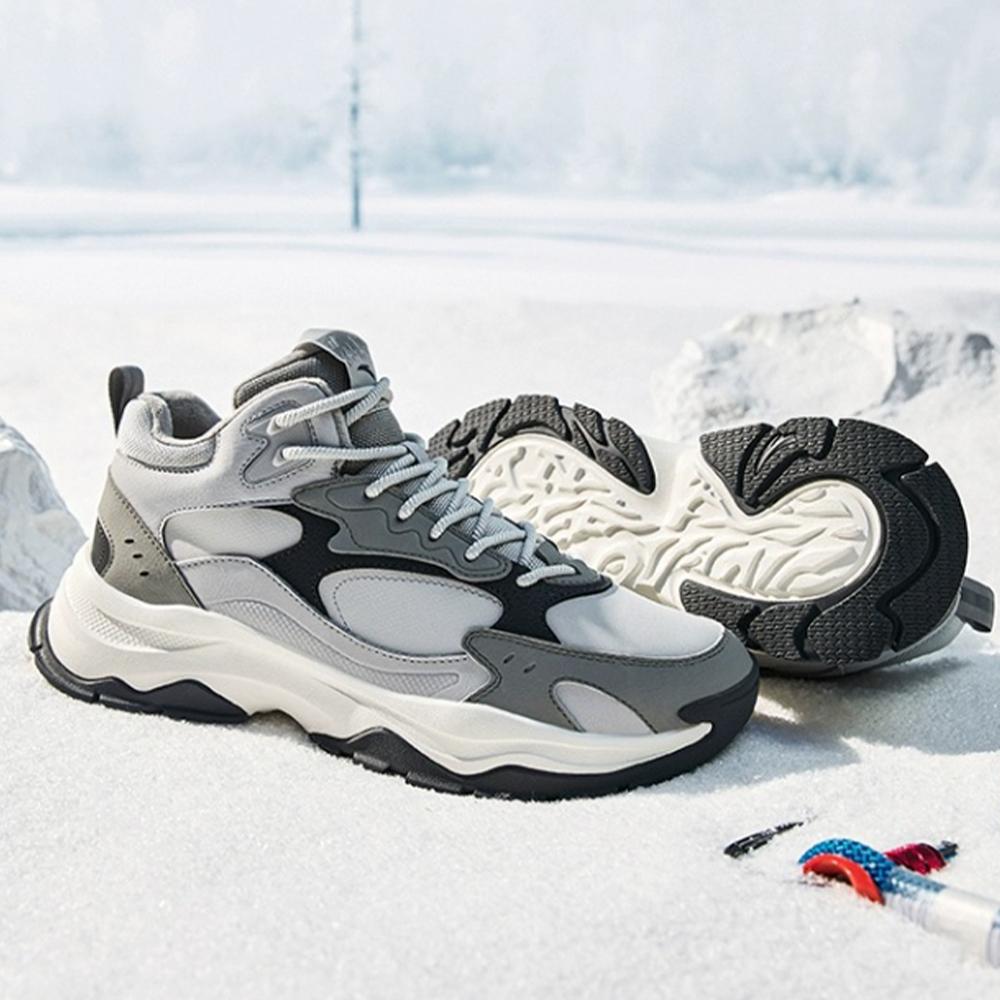 Anta Retro Fashion Fleece Lined Non-Slip Wear-Resistant Warm High-Top Casual Shoes Men Casual Shoes Light-Gray 112348984-2