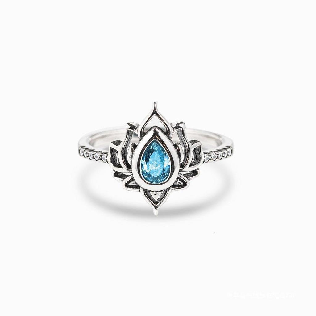 Vintage Distressed Flame Lotus Waterdrop Ring With Cubic Zirconia Stones Elegant Floral Design Jewelry For Women