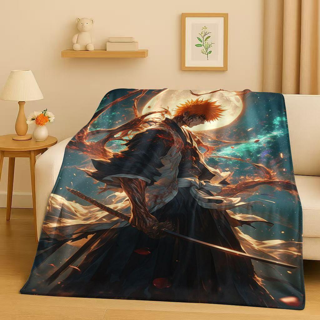 Anime Bleach Kurosaki Ichigo Cartoon Flannel Blanket,Ultra Soft Warm Plush Throw for Home Bedroom Bed Sofa Cover Travel Kid Gift