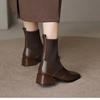 2025 Women's Brown Martin Boots - British Style Elastic Sock, Soft Leather, Flat Bottom, Slim Fit Short Boots for Spring, Autumn, Winter.