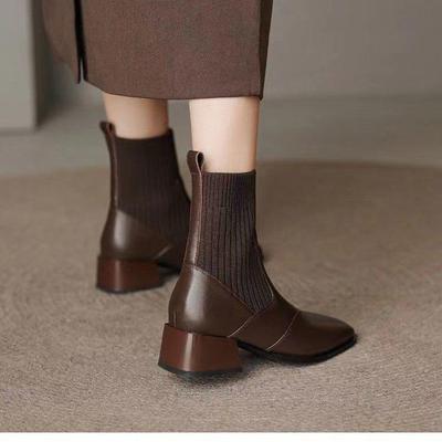 Botas Martin Marrones para Mujer 2025 - Calcetín Elástico Estilo Británico, Cuero Suave, Suela Plana, Botines Ajustados para Primavera, Otoño, Invierno.