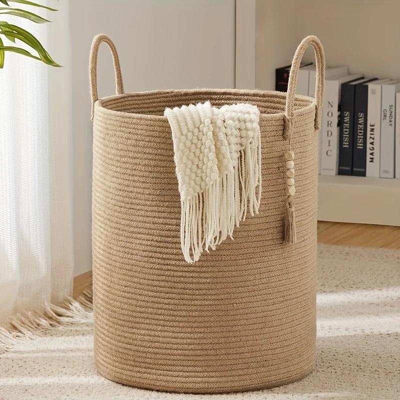 Extra Large Rope Storage Basket - Household Dirty Clothes & Toy Organizer Bin Suitable for Bedroom Living Room and Balcony Use