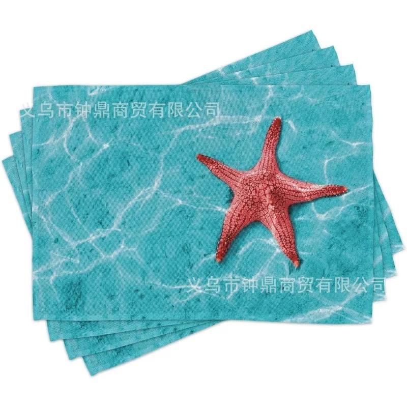 1PC Hot Summer Beach Placemats Starfish Beach Theme Ocean Shell Printing Dust-proof and Heat-insulating Summer Placemats