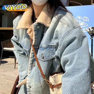 Women's Winter New Trend Y2K Plus Velvet Thick Denim Jacket Parkas Cowboy Down Coat Female Koream Clothes Luxury 2023