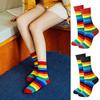 6 Pairs Unisex Winter Socks Colorful Rainbow Stripe Mid-tube High Elasticity Keep Warm Anti-slip Thick Couple Socks Casual Sport Socks