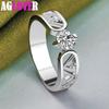 925 Sterling Silver Round AAA Zircon Letter V Ring Jewelry