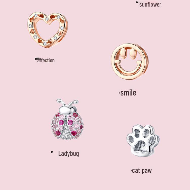 Heart-Shaped 925 Sterling Silver Beads with Rose Gold Plating and Zircon Inlay