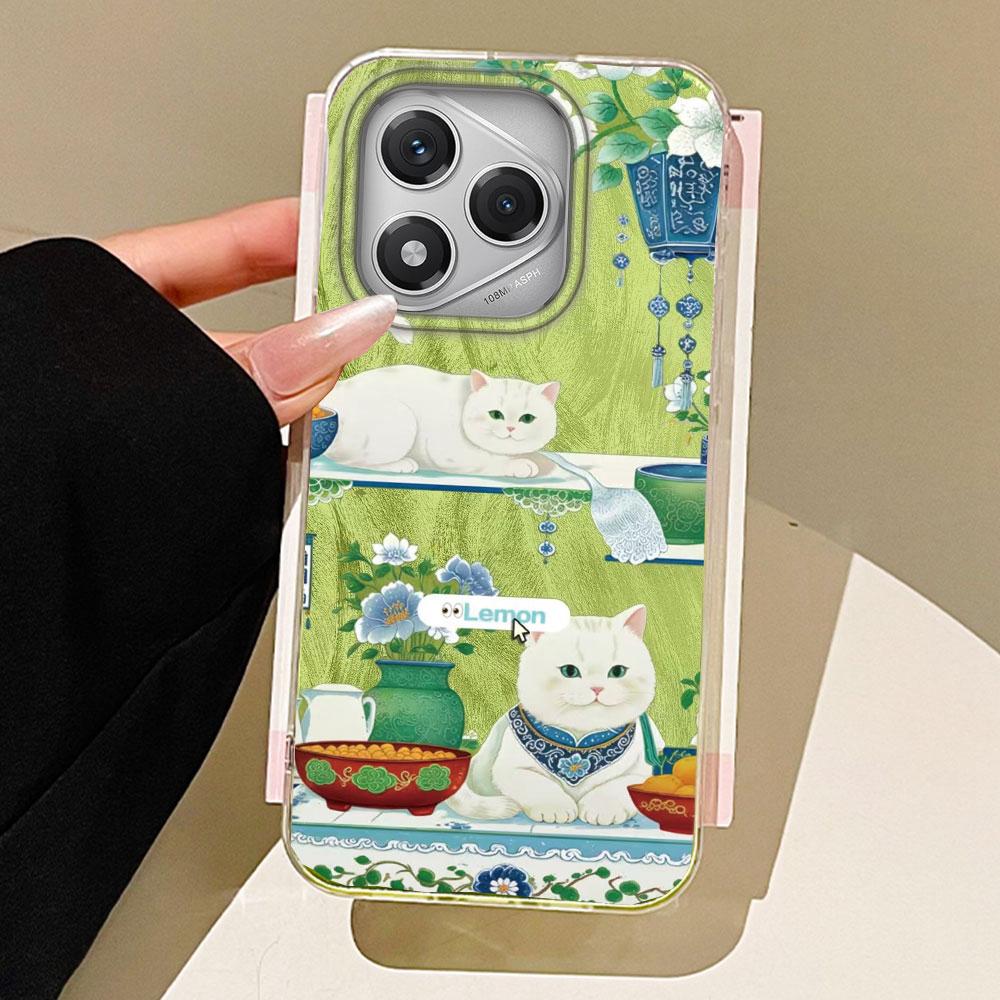 

Белый фарфоровый чехол для телефона с кошкой и цветком для Honor 400 200 90 Smart Pro Magic7 6 5 70 Lite X9a X9c X8b X8a X8c X7c X7B X6b Honor X6C белый