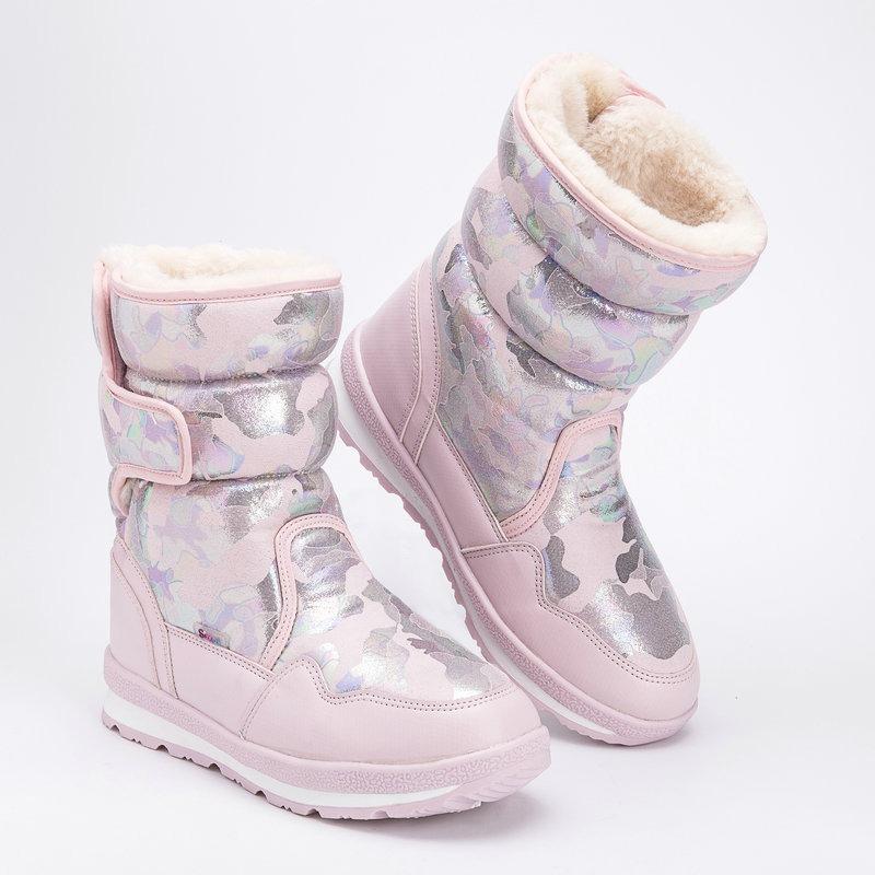 Distribution Velcro Parent-child Children's Snow Boots Thickened and Velvet Winter Cotton Boots Waterproof and Non-slip Medium Tube Winter Shoes