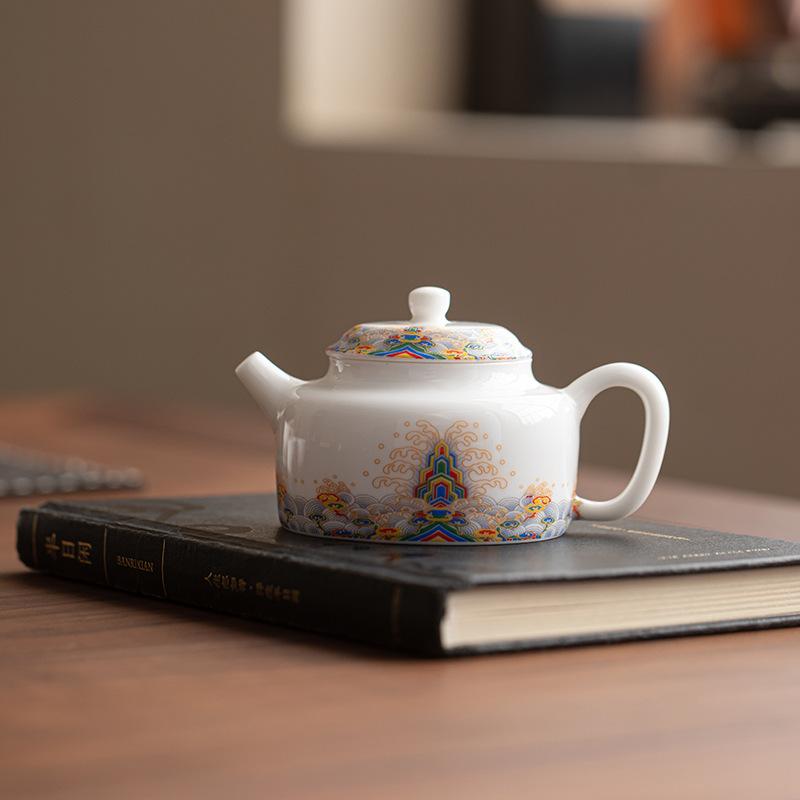 Talgjade weißes Porzellan Meerwasser Jiangya Dezhong Kanne Haushalt Keramik Teekanne Retro weißes Porzellan leichter Luxus Einzelkanne Teezubereiter