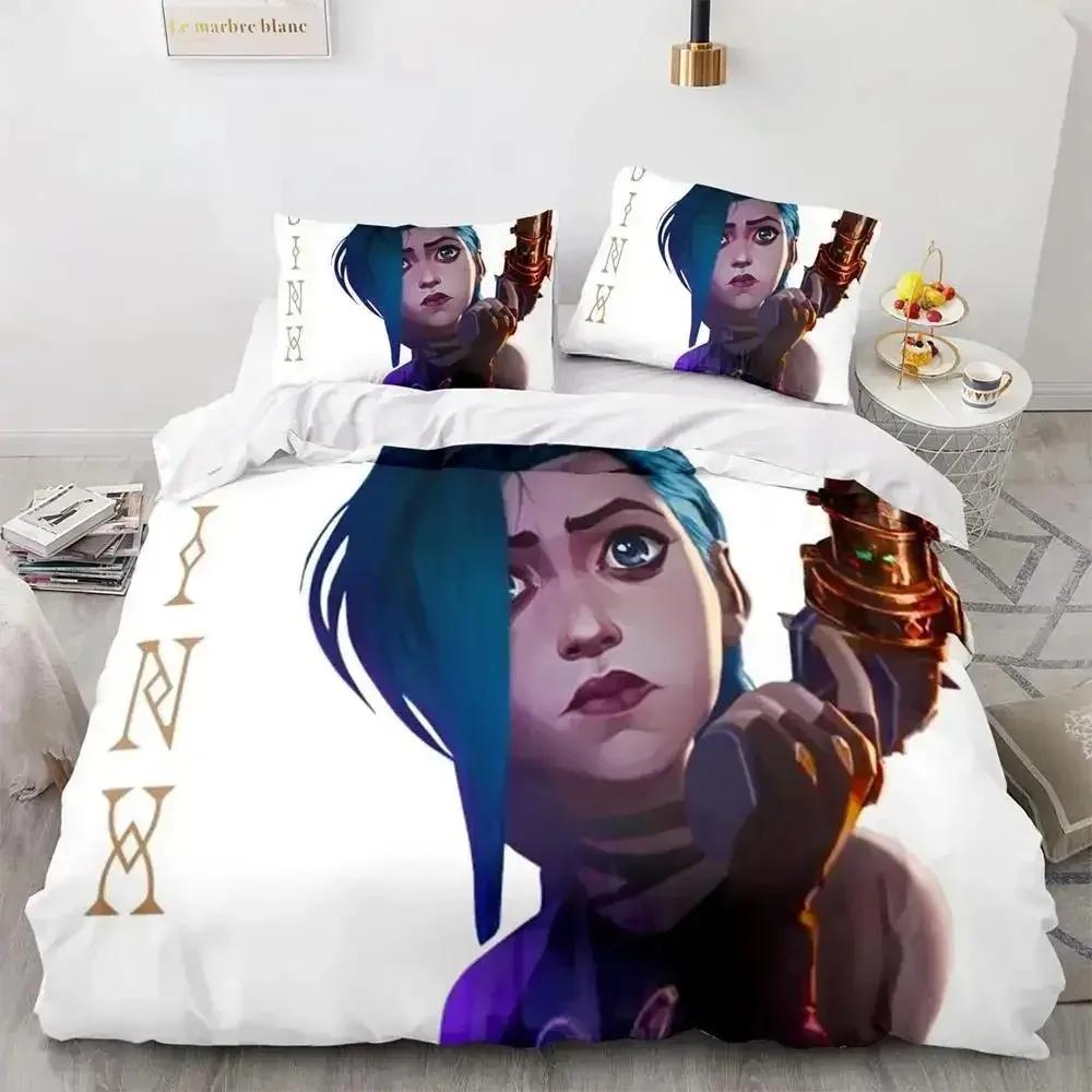 Anime League of Legends Jinx Bettwäsche-Set Einzelbett Twin Full Queen King Size Bettset Erwachsene Kinder Schlafzimmer Bettbezug-Sets Spiel Anime