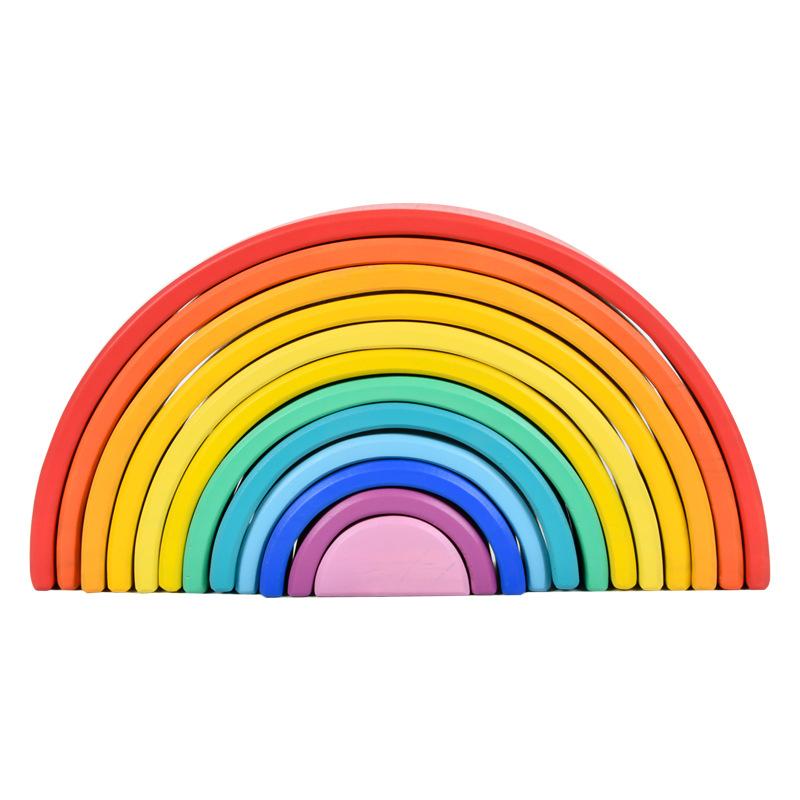 

Early Childhood Education Rainbow Large Pile Music Building Blocks 12 Arched Educational Baby Pile Tower Wooden Toys 34.5*17*7cm