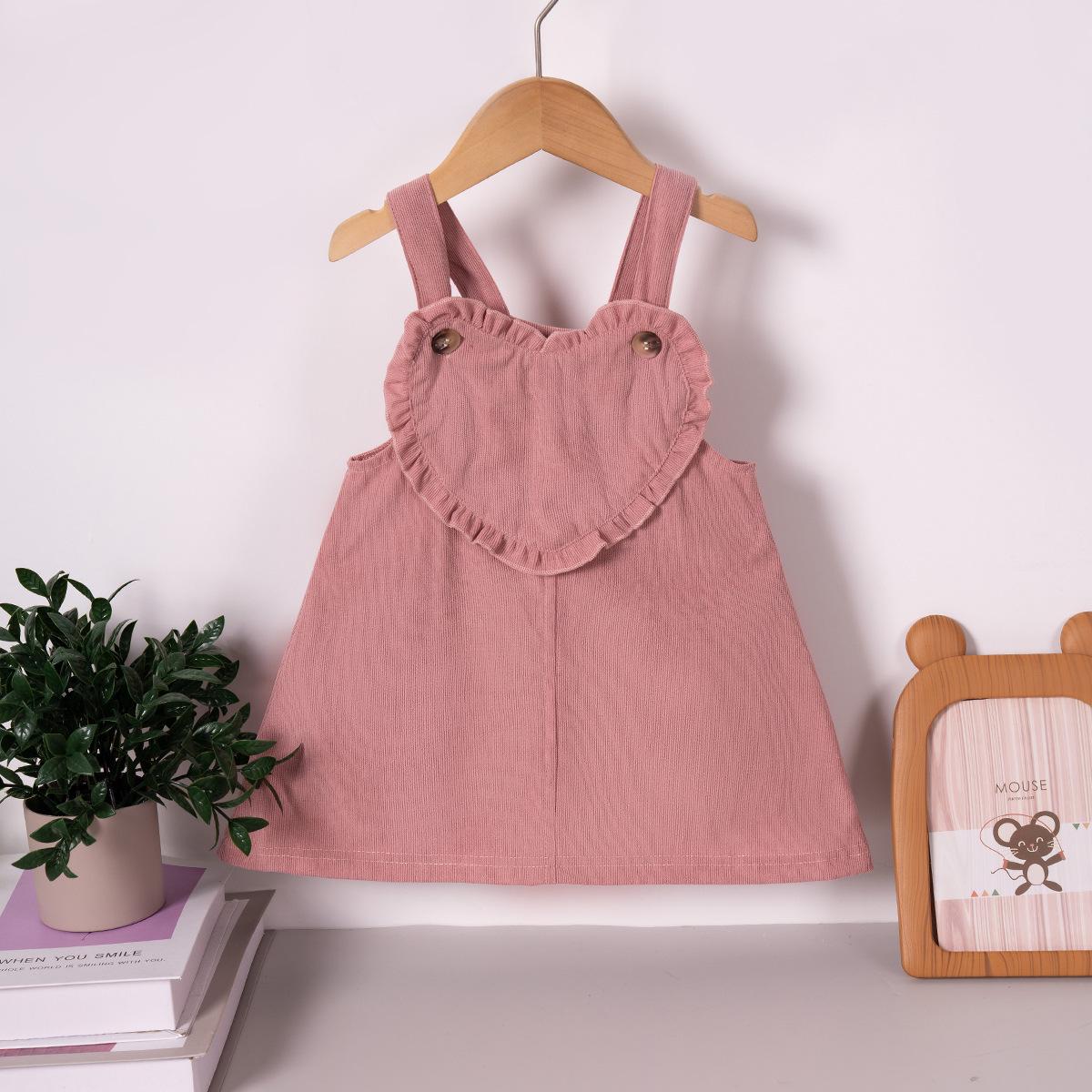 

Платье-комбинезон для девочек в корейском стиле с пуговицами в форме сердца, однотонное, для весны и осени 120 (5-6Y) розовый