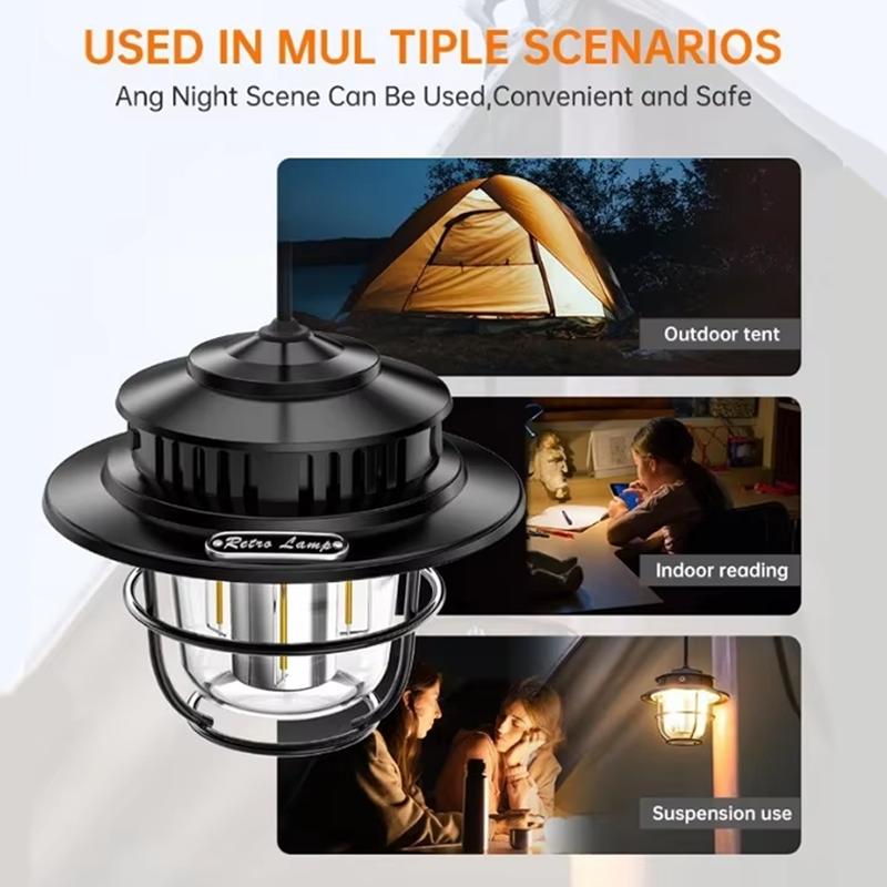Retro Portable Camping Lantern Waterproof Emergency Light Dimmable Multiple color temperatures Hanging Tent Lamp for Outdoor