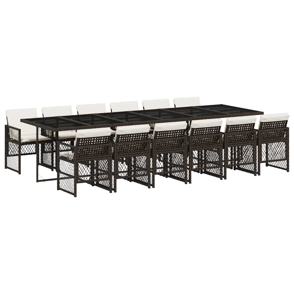 13 Piece Outdoor Dining Set with Cushions Brown Poly Rattan