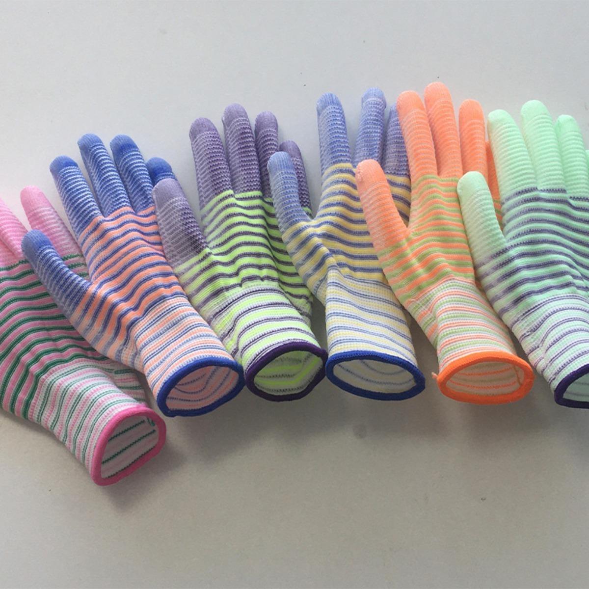 6/12pairs Breathable, Knitted, Protective Gloves, Striped, Anti Slip Gloves, Wear-resistant, Work Gloves, High Elasticity, Nylon Gloves 6 pairs