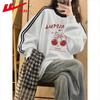 Warrior Women's Color-block Cherry Letter Print Loose-Fit Sweatshirt