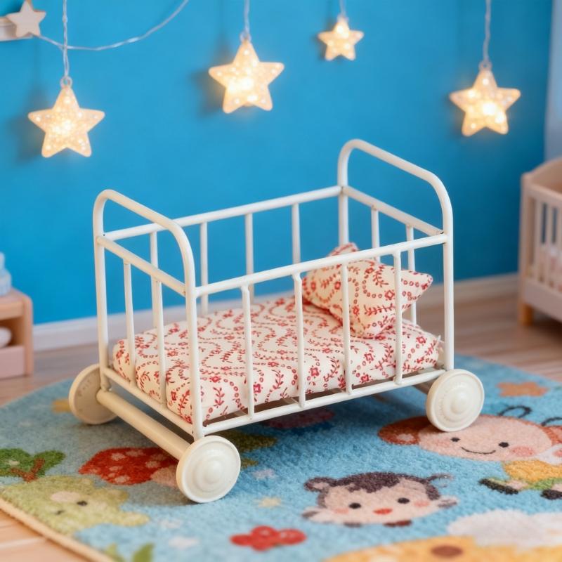 Bassinet Crib Toy Figure Model Realistic Metal Bed Dollhouses Pretend Girls Gift Realistic Mini Crib Toy