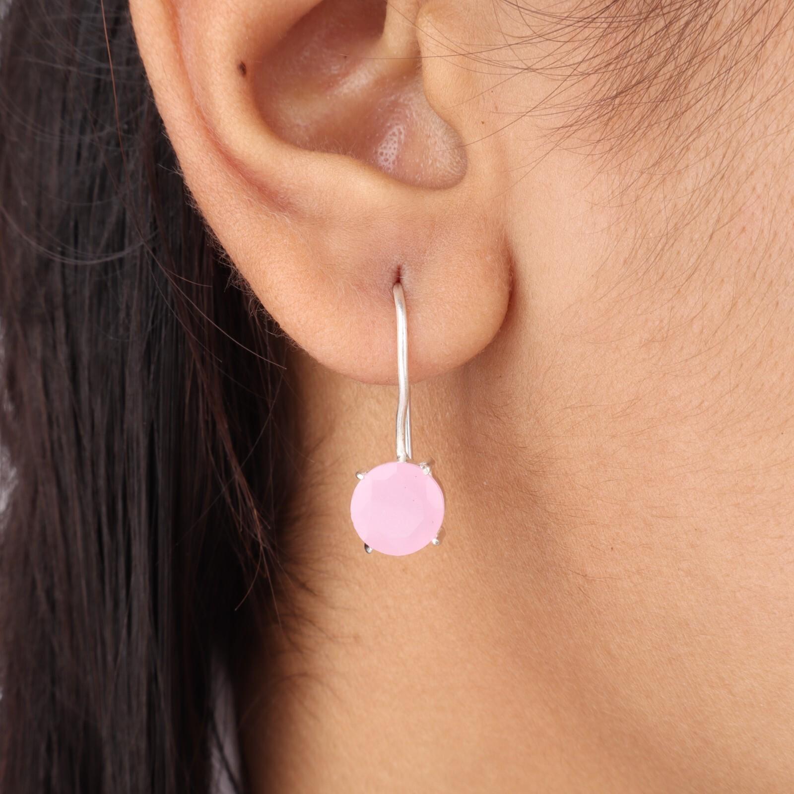 

Розовый халцедон драгоценный камень 925 стерлинговое серебро ювелирные изделия ручной работы серьги 0.92 EE-174-21