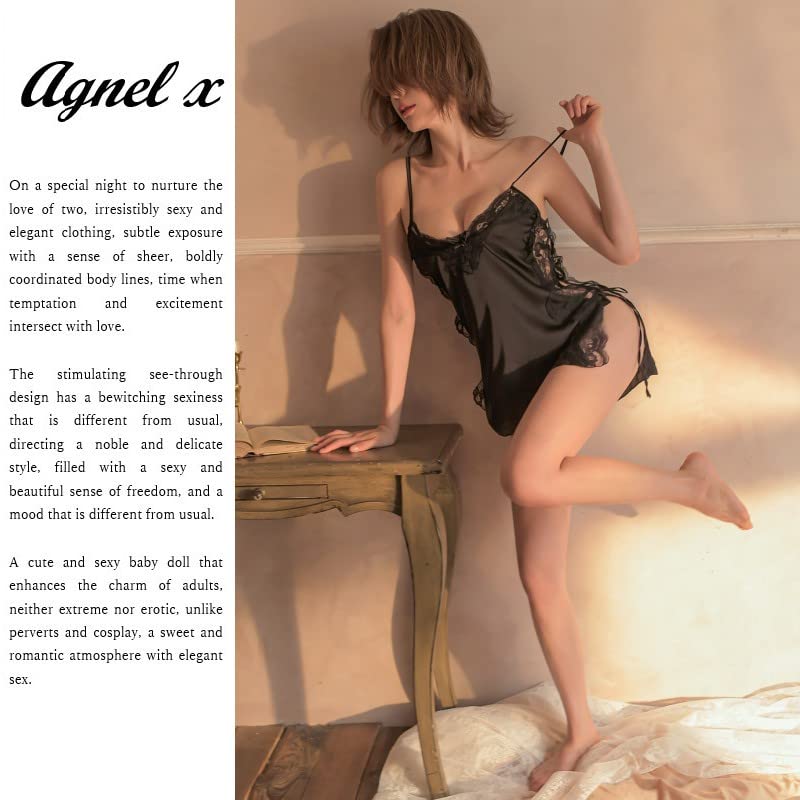 Sexy Lingerie Inner Underwear Nightwear One Piece Setup X033 [Agnel x] See-Through Women's (Black, Free)
