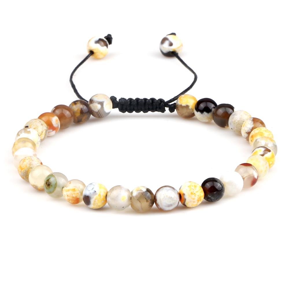 6mm Natural Stone Men Bracelets Charm Tiger Eye Black Beads Bracelet Braided Bangle Adjustable Charm Women Yoga Jewelry Pulseras