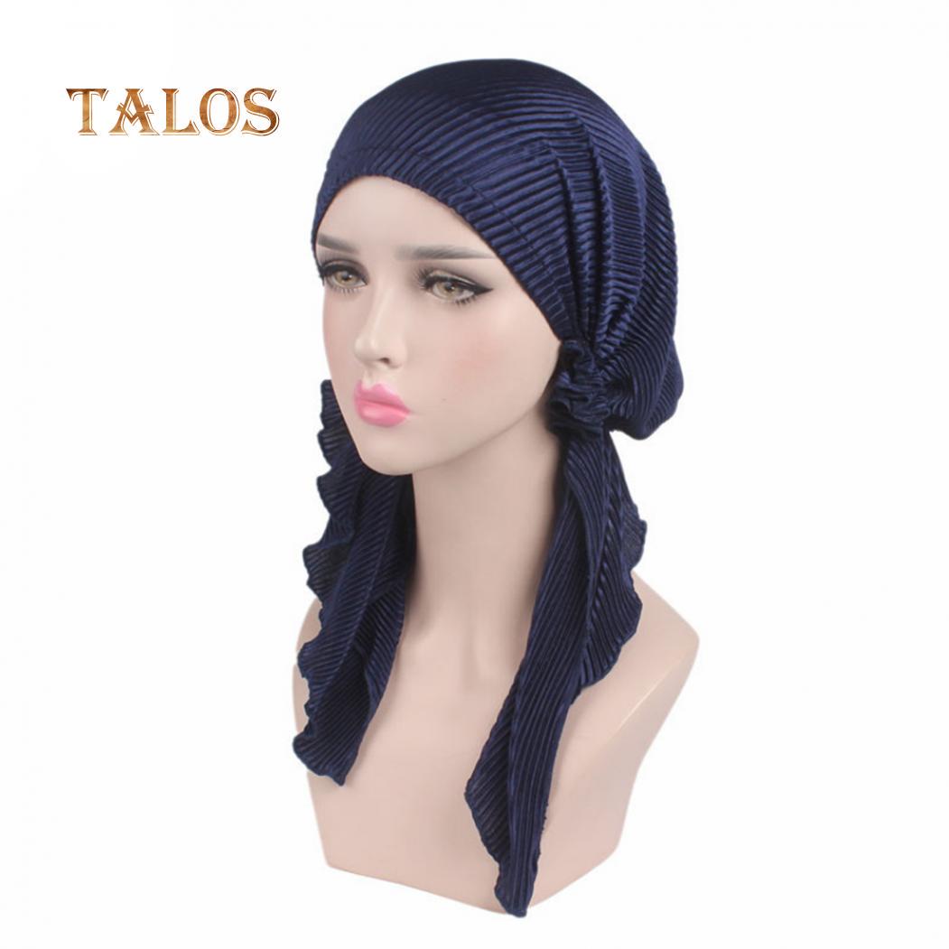 Модная женская длинная тюрбанная шапка с морщинами — фото 10