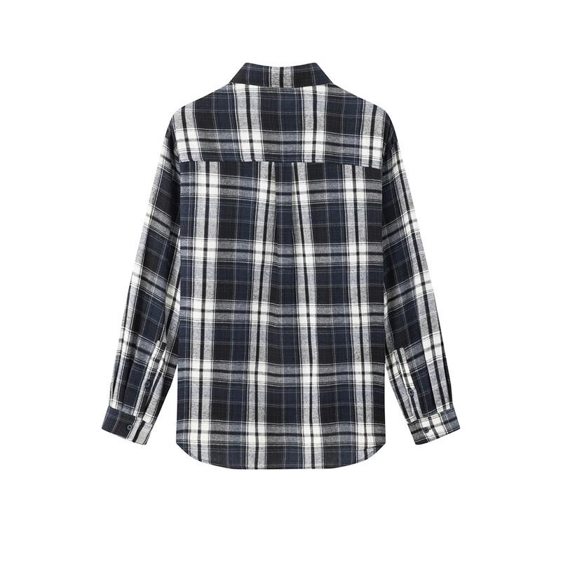 GROUND ZERO Unisex Plaid Color-Block Long Sleeve Shirt