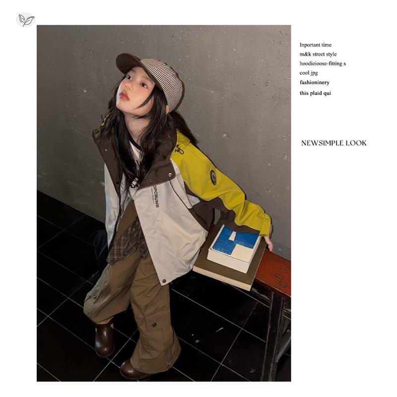 Girls' Color Block Hooded Outdoor Jacket - Autumn 2026 Style for Middle and Older Children