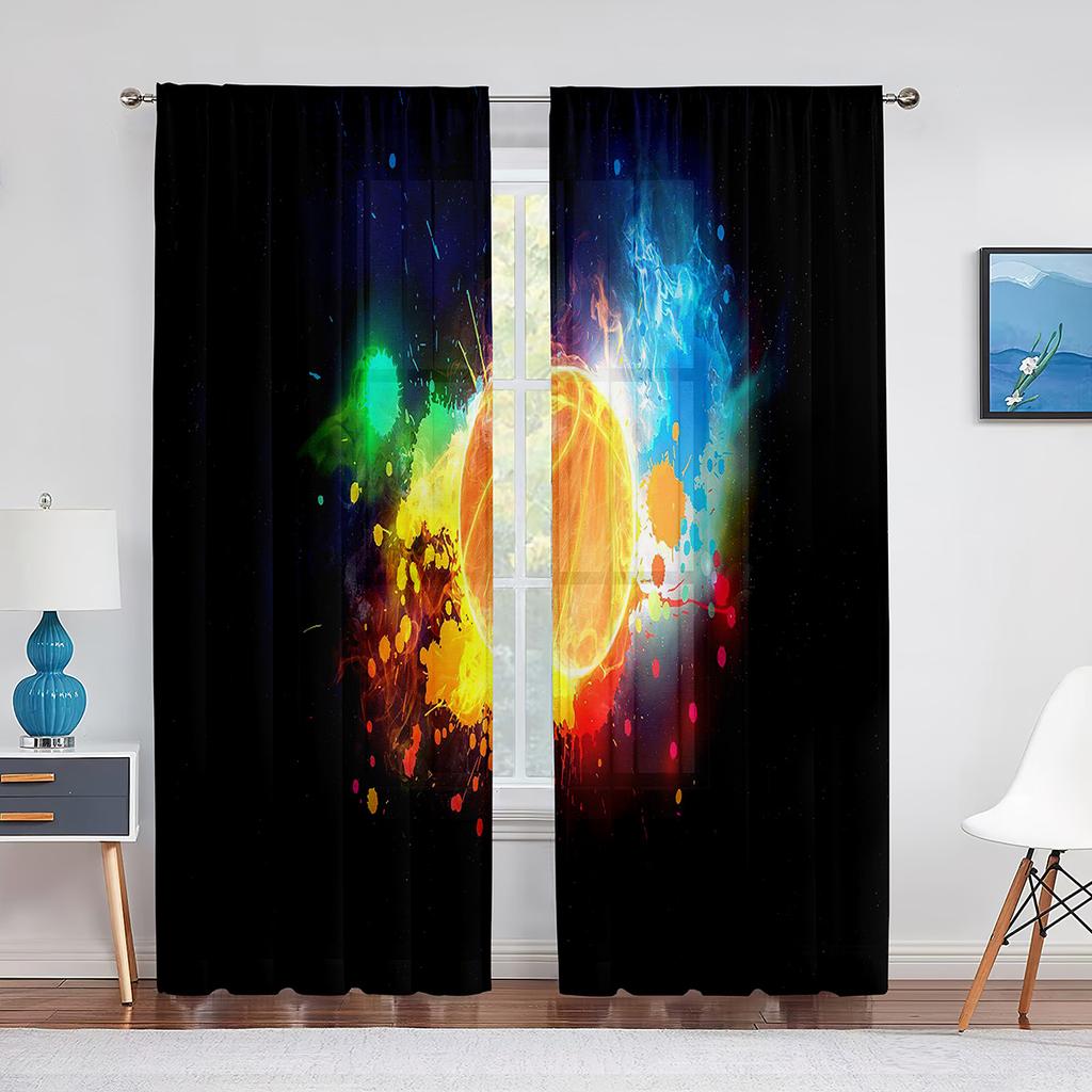 Basketball Sport Thema Transparenter Voile Vorhang für Teenager Jungen Männer Schlafzimmer Wohnzimmer Dekoration Moderner Chiffon Tüll Fenstervorhang