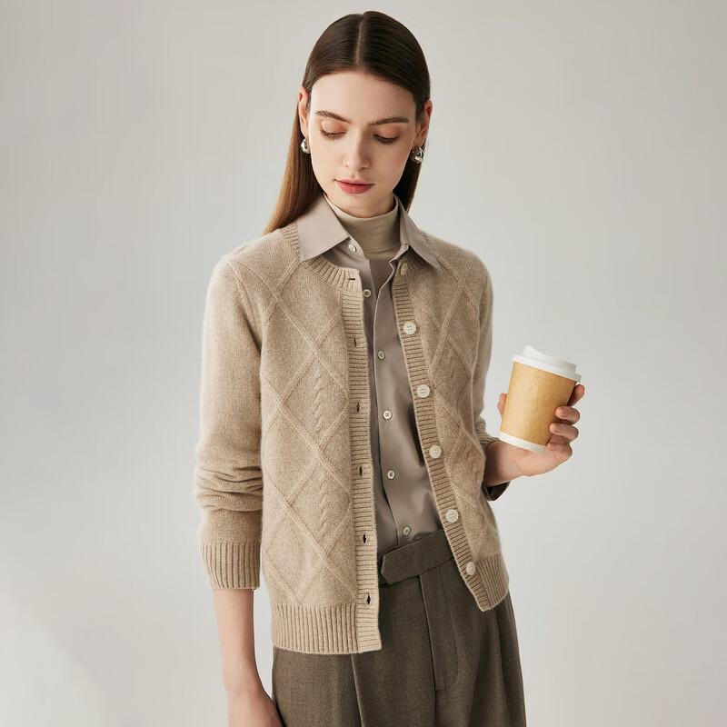 Zhaojun Women's 100% Cashmere Round Neck Cardigan Sweater