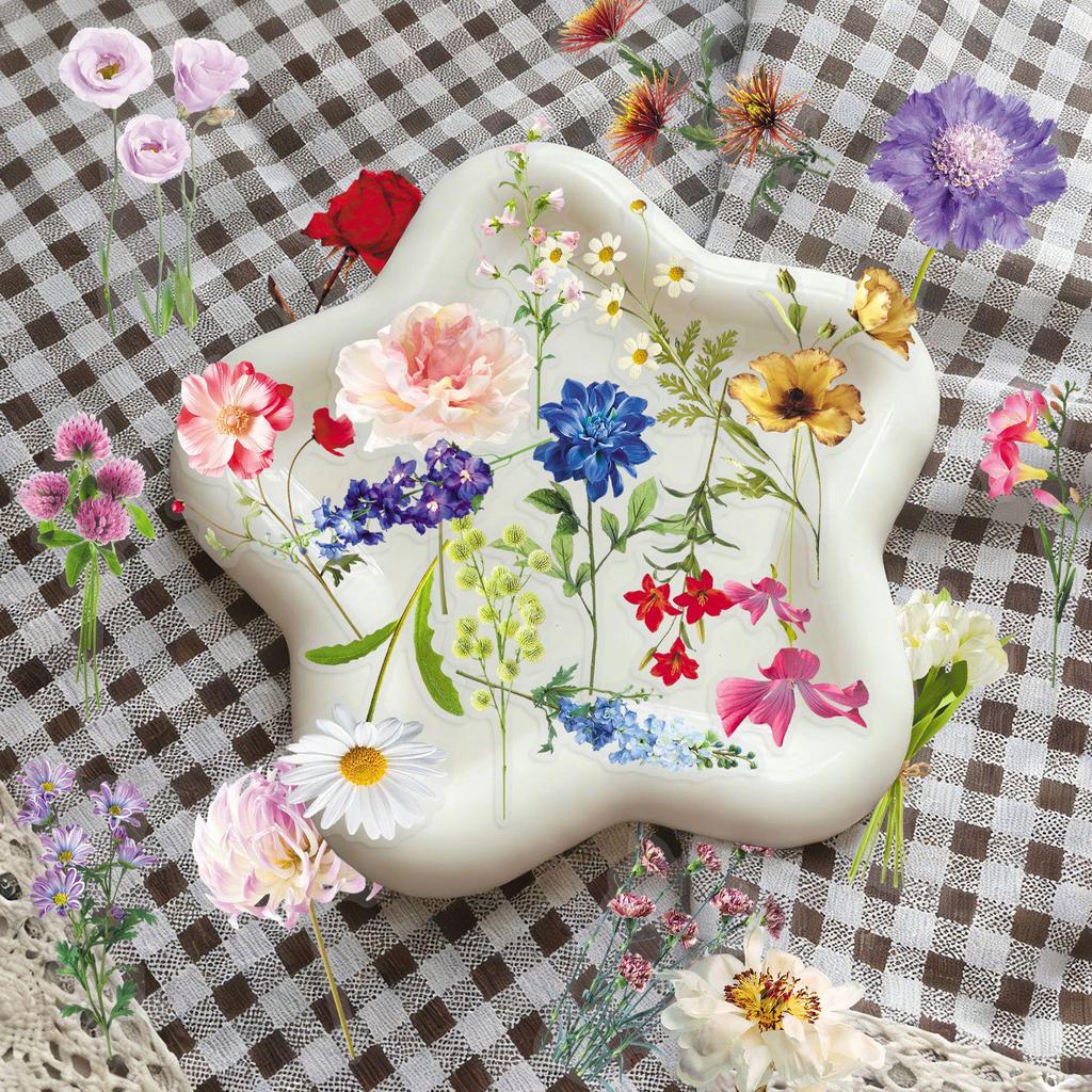 50 Adesivi Trasparenti in PET Impermeabili: Disegni Floreali e Vegetali per Decorazioni in Stile INS e Coreano su Cover per Cellulari e Laptop.