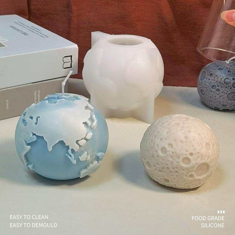 Candle Silicone Mould 3D Moon/Earth Shaped Epoxy Resin Mold for DIY Candle Making Handmade Crafts Home Decoration