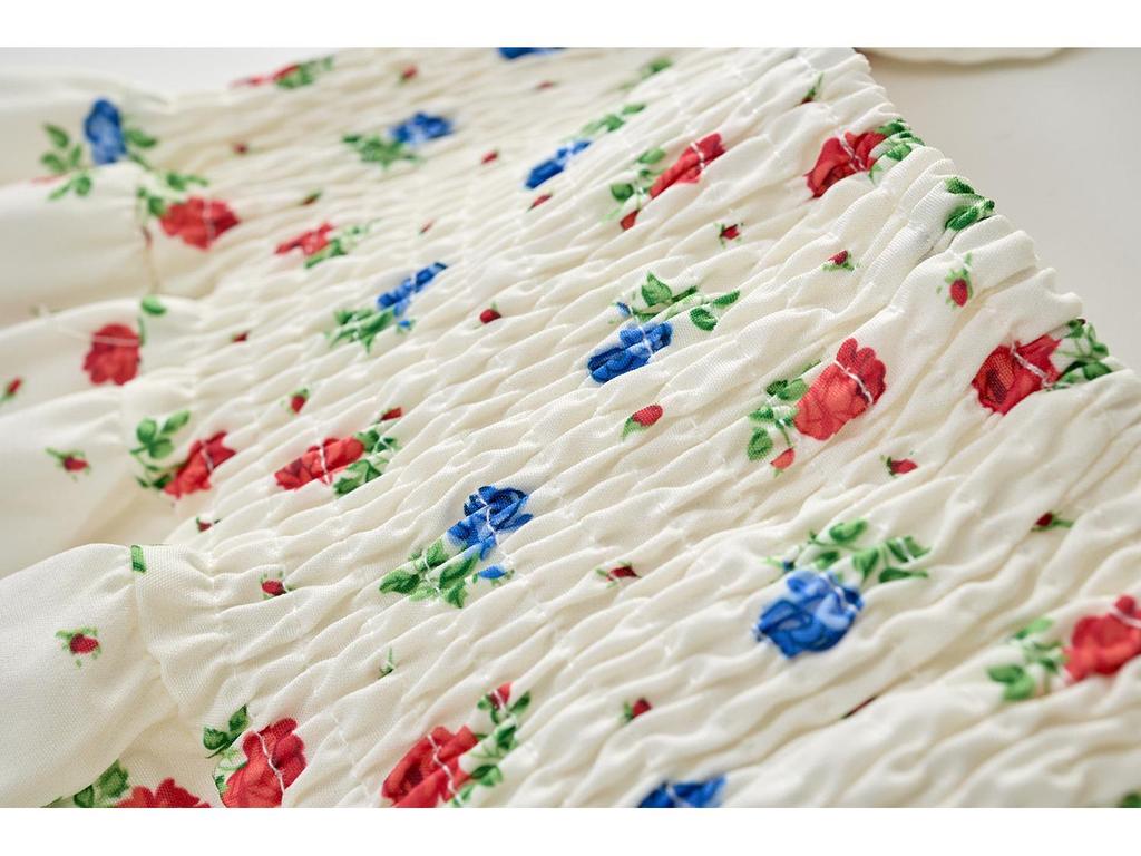 Clearance: Girls' Floral Smocked Short-Sleeve Dress - Summer 2025 Korean Style