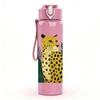 1PC Jungle Leopard Plant Leaf Portrait 750ml Color Plastic Sports Water Bottle Leakproof Flip Straw Lid Suitable for Sports Office Home Use