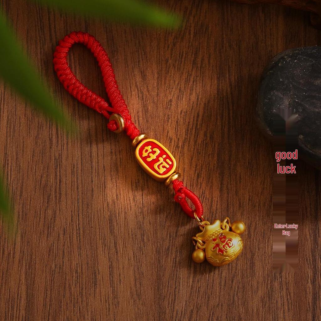 Handmade Red String Blessings Keychain Pendant for Men & Women - Retro Woven Rope Circle Ornament