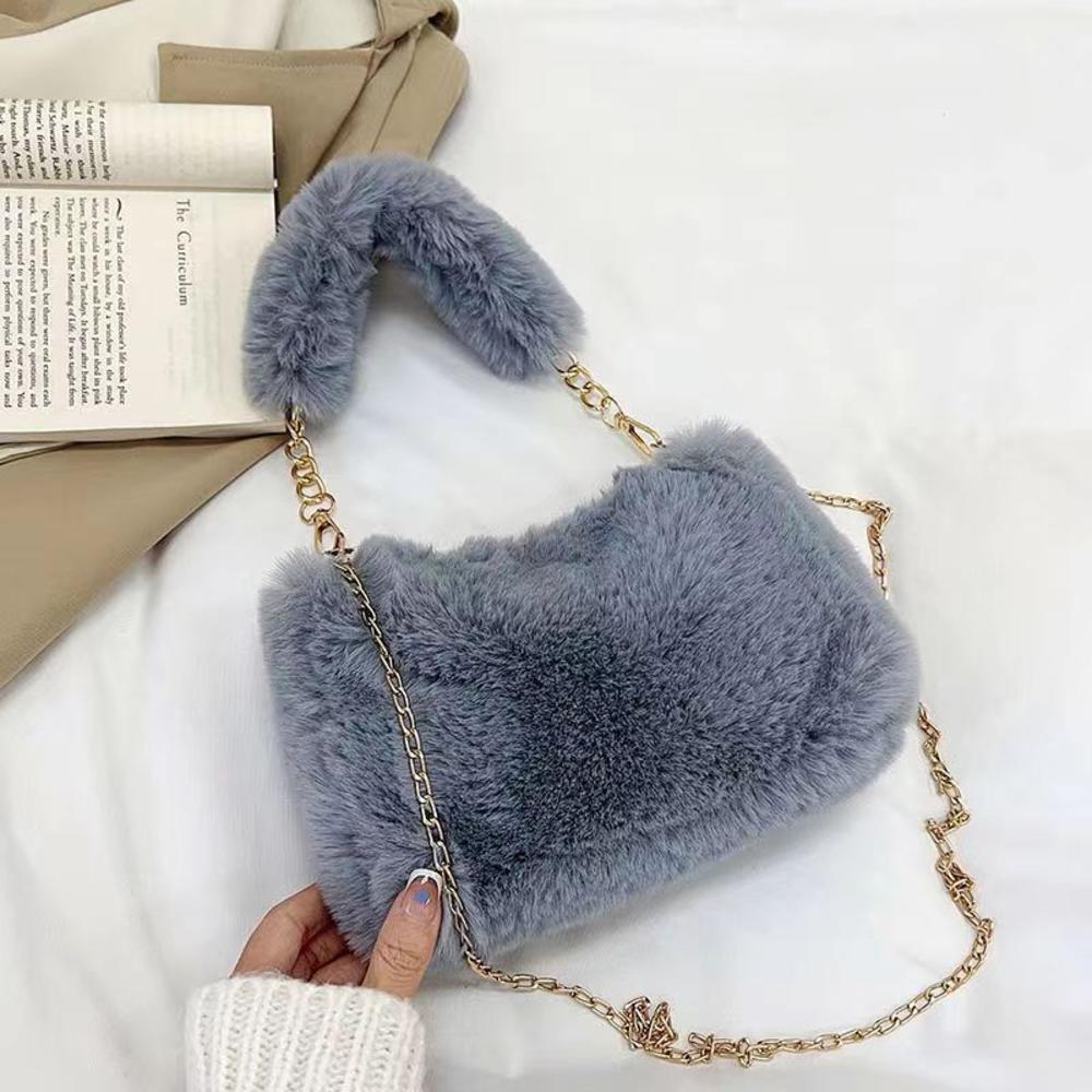 FASHION Women'S Shoulder Bags Bear Pattern Soft Plush Shopper Fashion Solid Colour Large Capacity Handbags Casual Simple Bag For Student