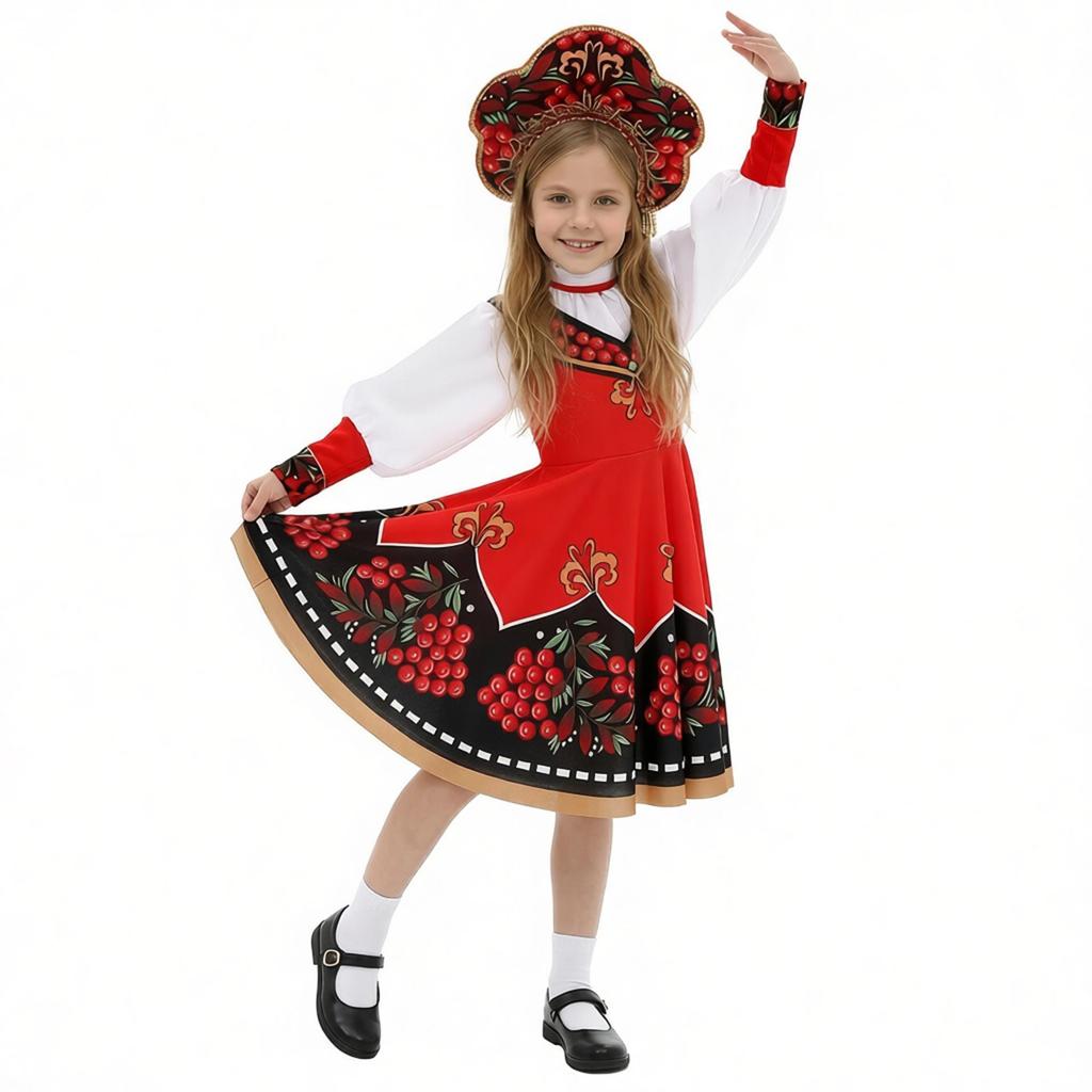 Russisches Kostüm Traditionelles Tanzkostüm Roter Sarafan Volkskleidung Aufführung Verkleidung Kinder Traditionelle Kleidung