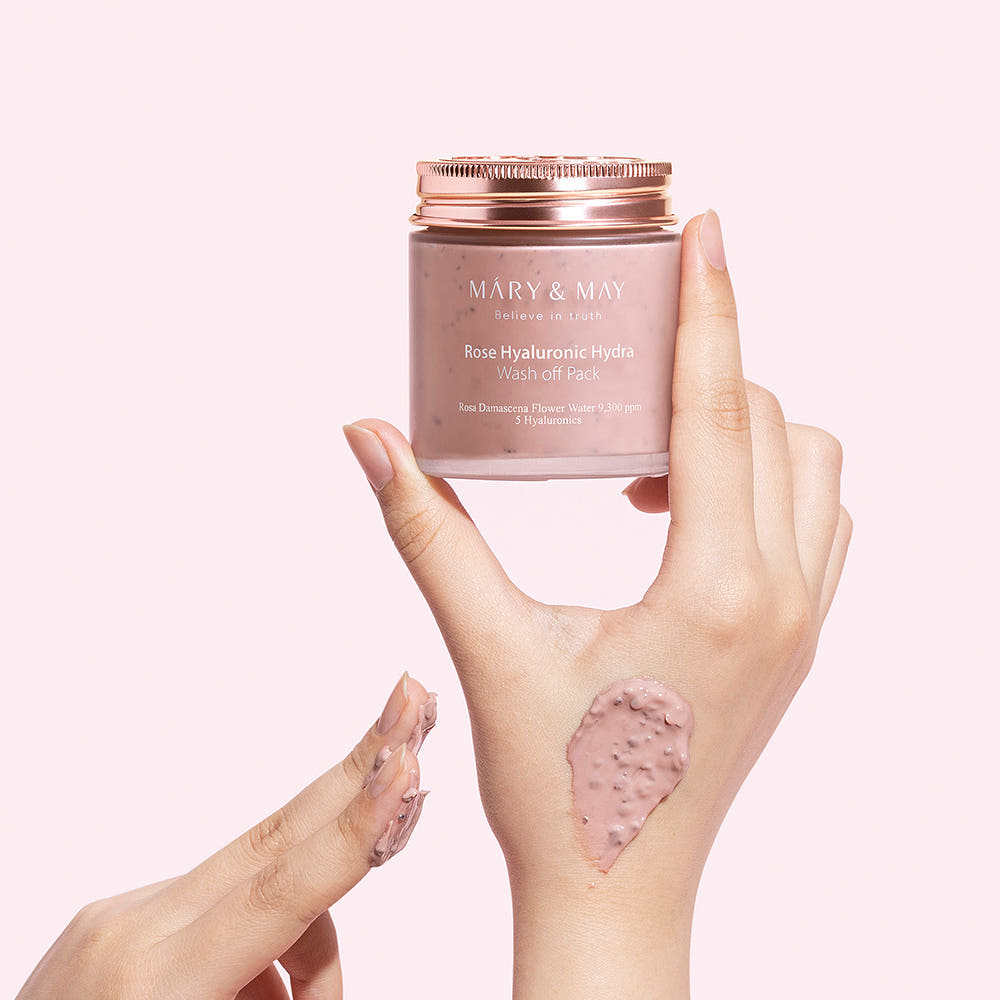 MARY&MAY Vegan Rose Hyaluronic Hydra Wash Off Pack 125g Moisturizing Hydrating Soothing Care