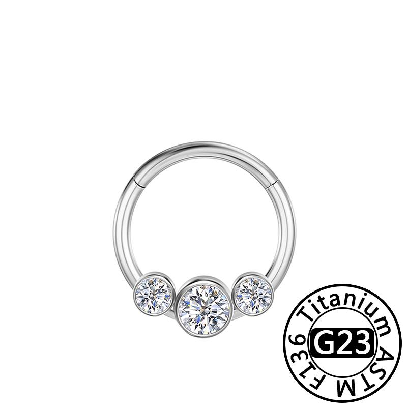 Anillo de Nariz Clicker de Titanio G23 Cartílago de Oreja Tragus Helix Daith Pendientes Redondos Aro CZ 16G Segmento con Bisagra Joyería para Piercing Corporal