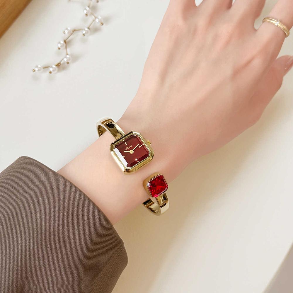 High-end Luxury Women's Watch Gold Open Cuff Bracelet Delicate Elegant Small Square Quartz Ladies Wristwatch Jewelry Gift Reloj