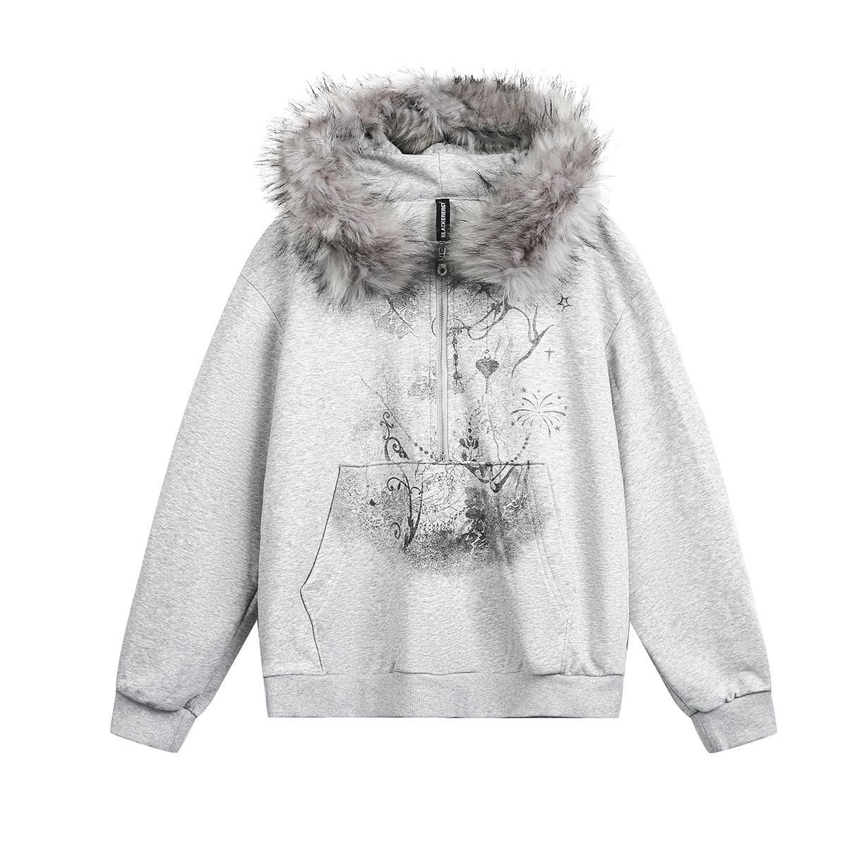 Men s autumn new American retro hoodie sweater jacket half open neck splicing zipper sweater S
