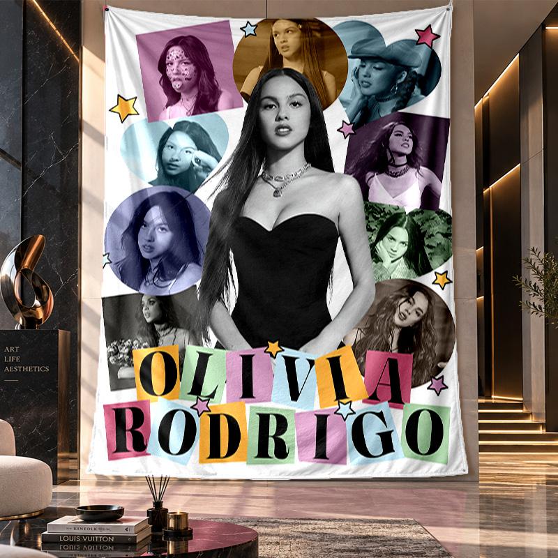 Wandbehang-Gobelin, Stoff-Hintergrund mit Olivia Rodrigo-Druck für Schlafsaal-Party-Dekoration