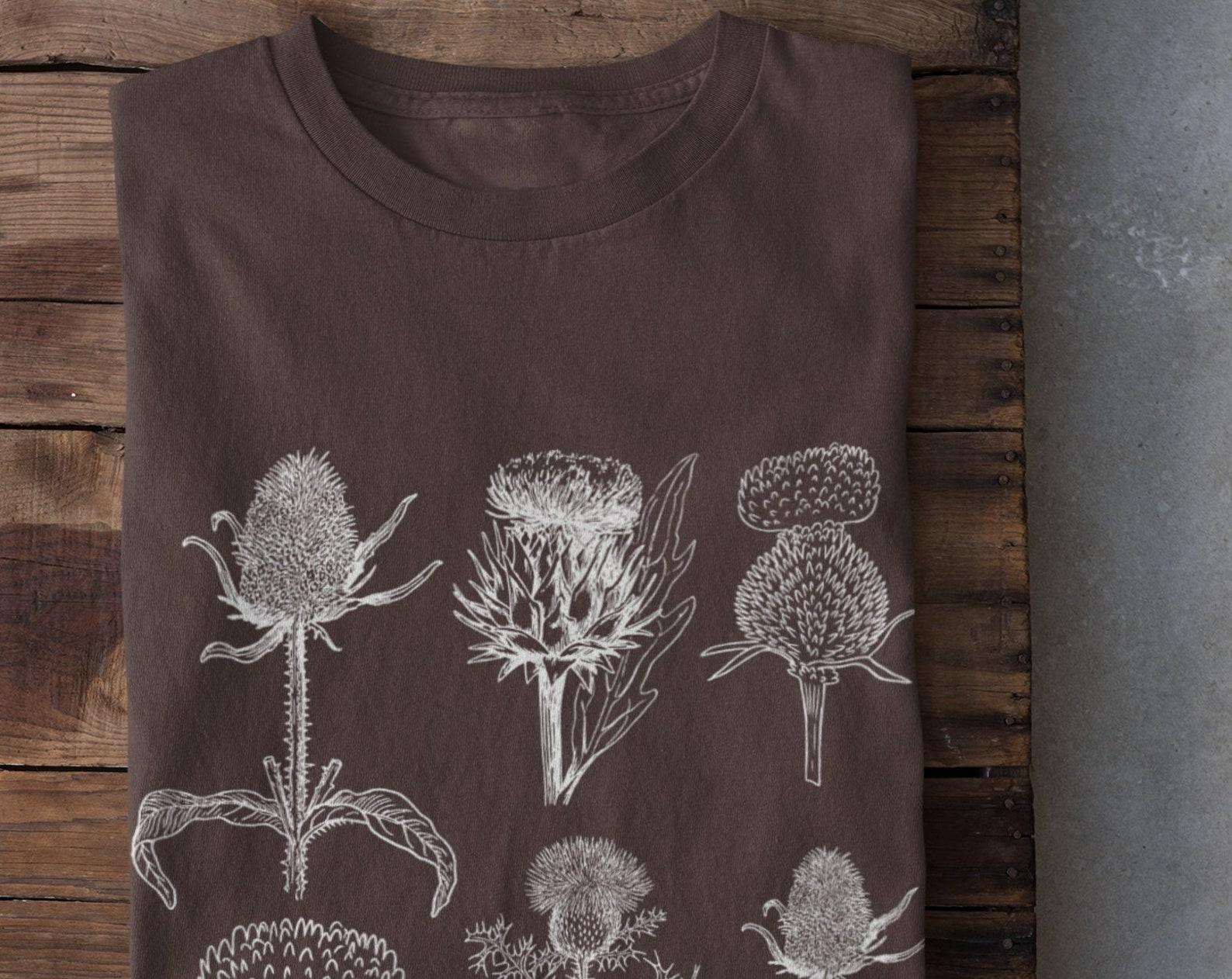 Thistles, Botanical Shirt, Wildflower Shirt, Garden Shirt, Wildflower Tee, Plant Lover Gift, Women s Flower Tee, Plant Shirt, Scottish Shirt L