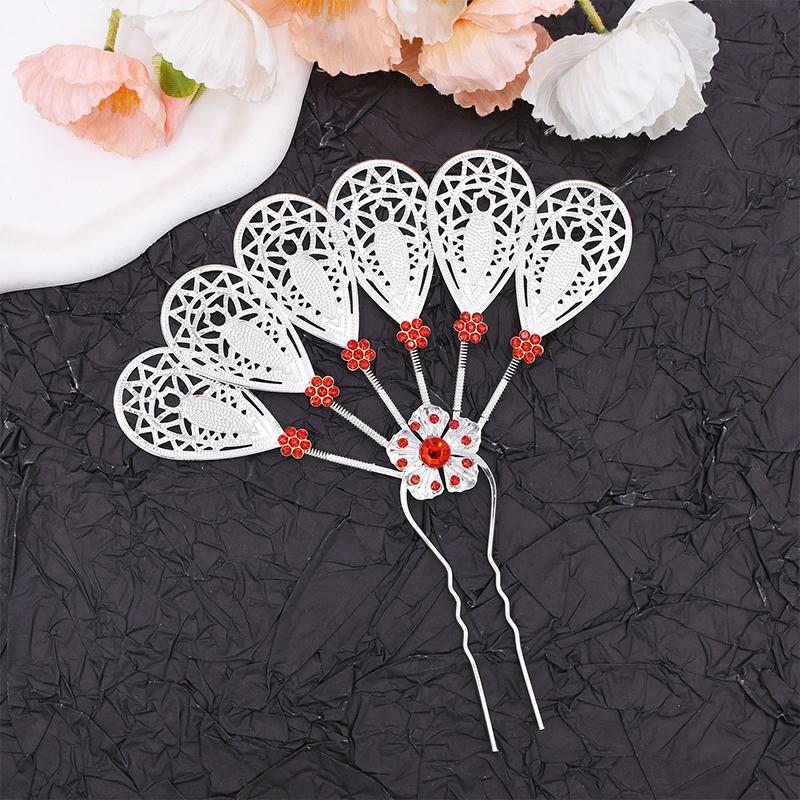 1PC Elegant Performance Flower Soft Gloss Alloy Hairpin Ethnic Style Hairpin