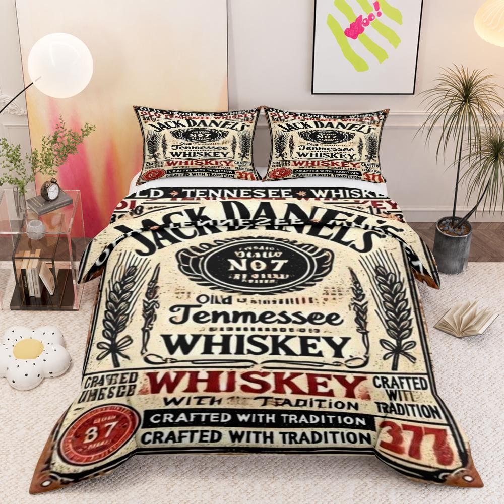 3 Piece Duvet Cover Set with 2 Pillowcases - Jack Daniels Old No 7 Tennessee Whiskey Vintage Tin Sign for Bedroom Bedding