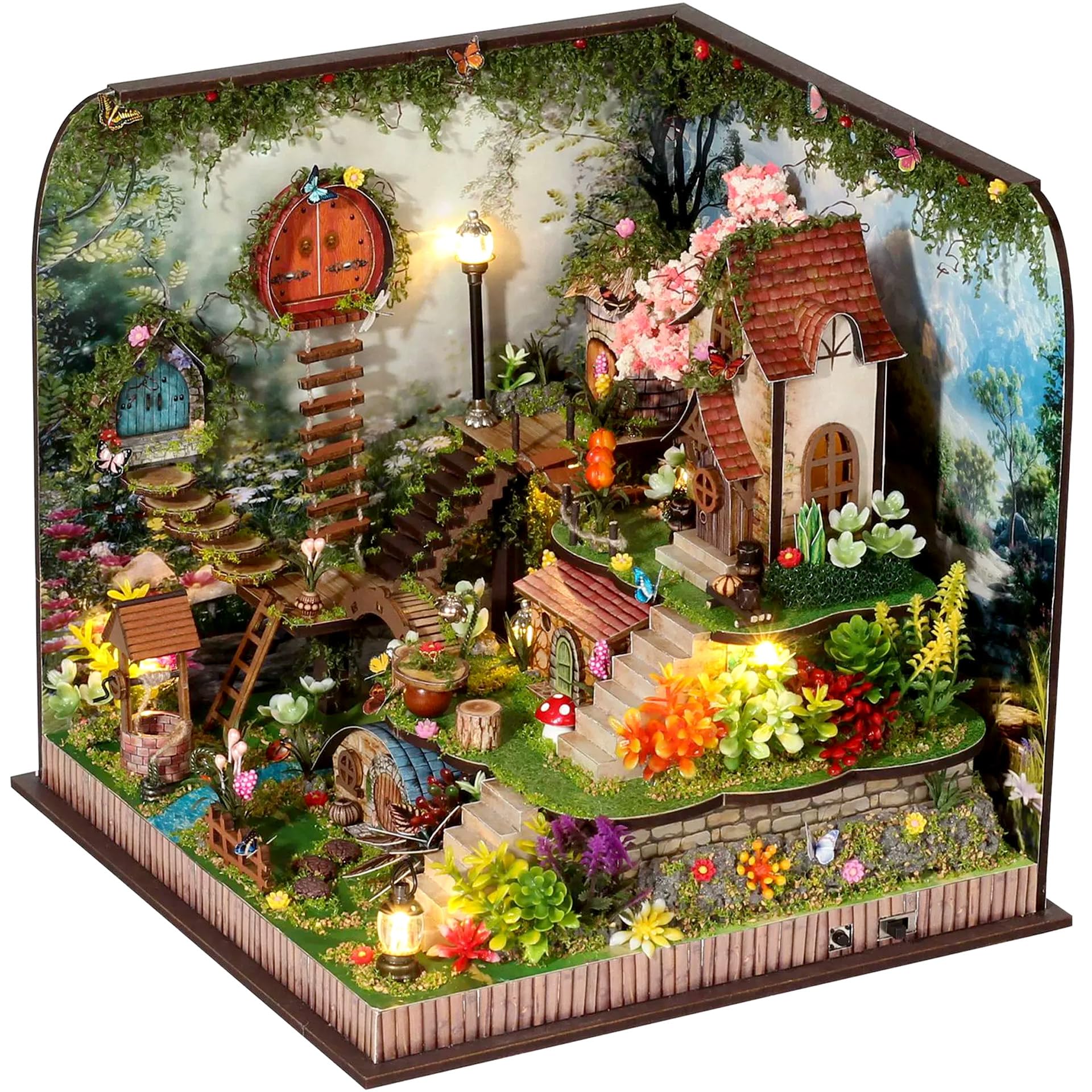 

moin moin Dollhouse Miniature DIY Kit Set: Cherry Blossom Forest House, 124 Scale, Fairy Tale, Story, Interior Decor, Model, Relaxation, Collection,