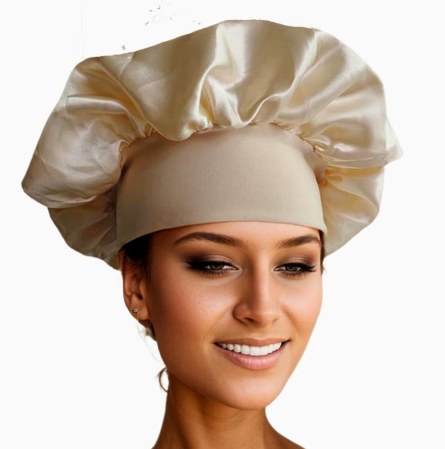 Shower Wide Brim Elastic Satin Hair Care Cap - Women's Sleep, Salon, and Shower Use