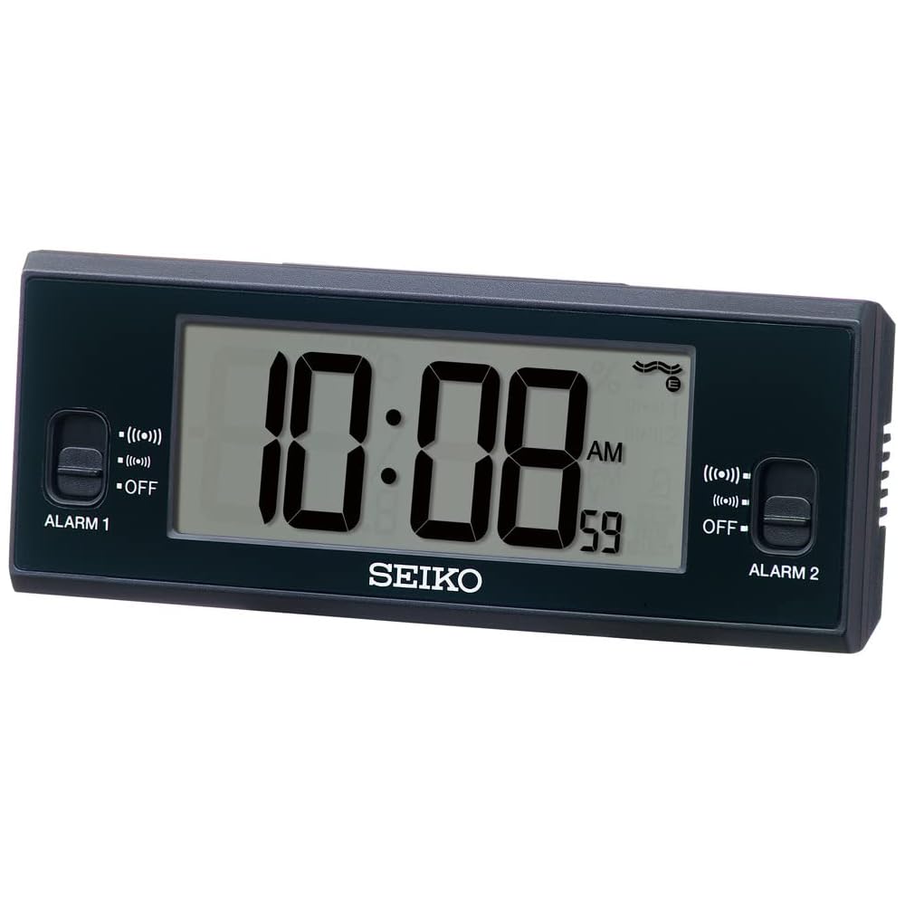 Seiko Clock Alarm Clock, Table Clock, Digital, Radio Controlled, Black, 48 x 123 x 30 mm, SQ321K